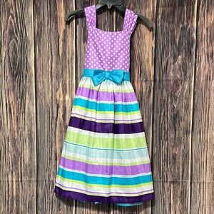 Bonnie Jean Purple Polka Dot Dress with Striped Skirt